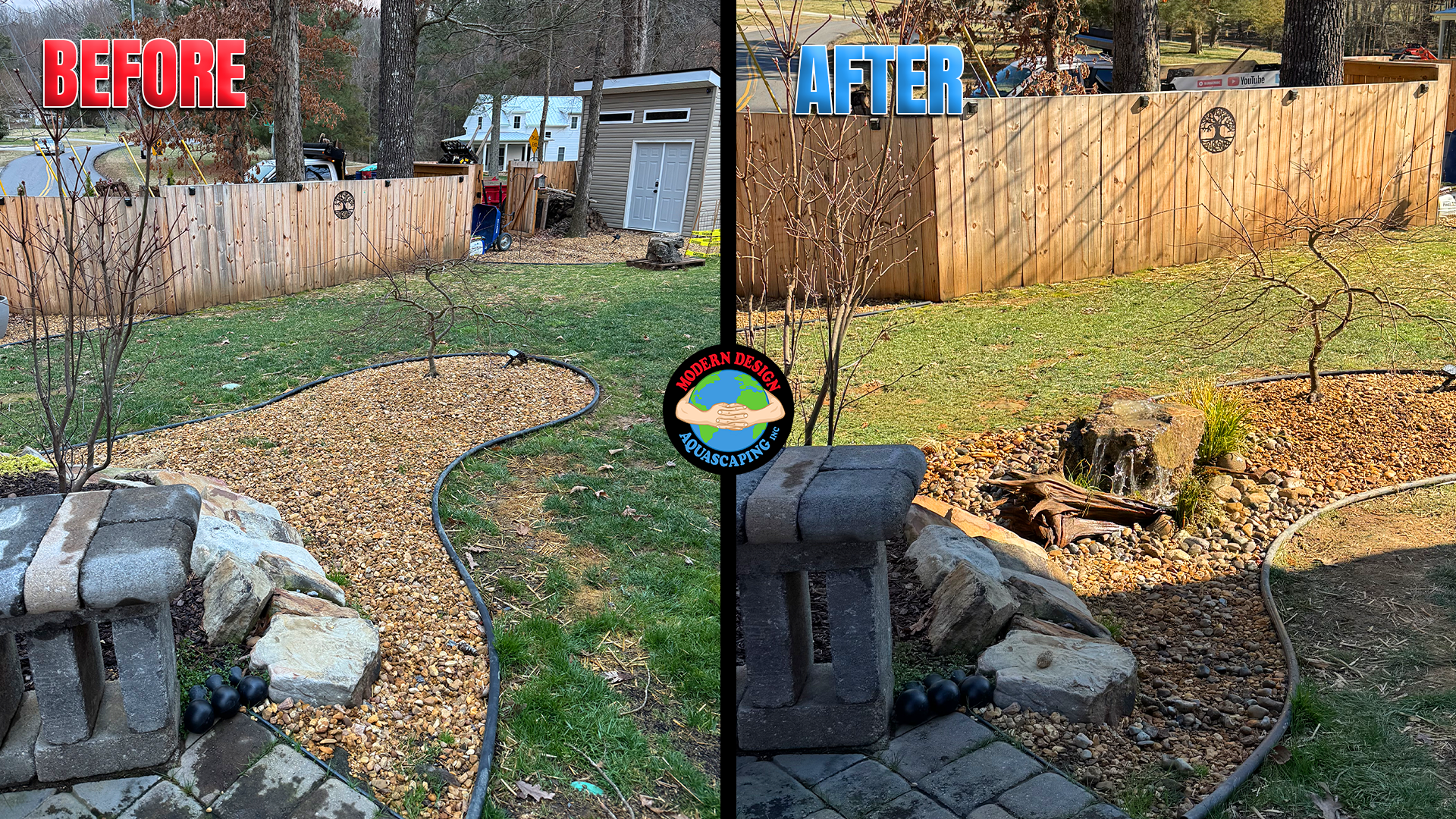 Before and after backyard landscaping transformation