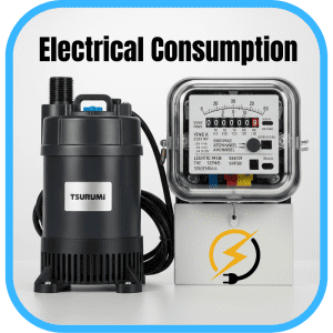 Tsurumi electric pump with consumption meter display.