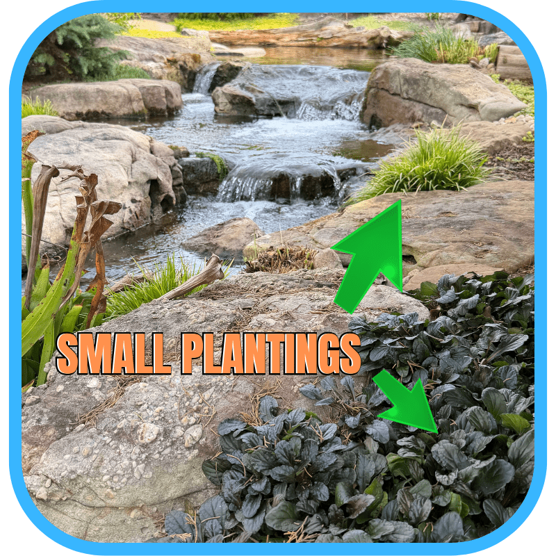 Waterfall featuring small plantings along the edges