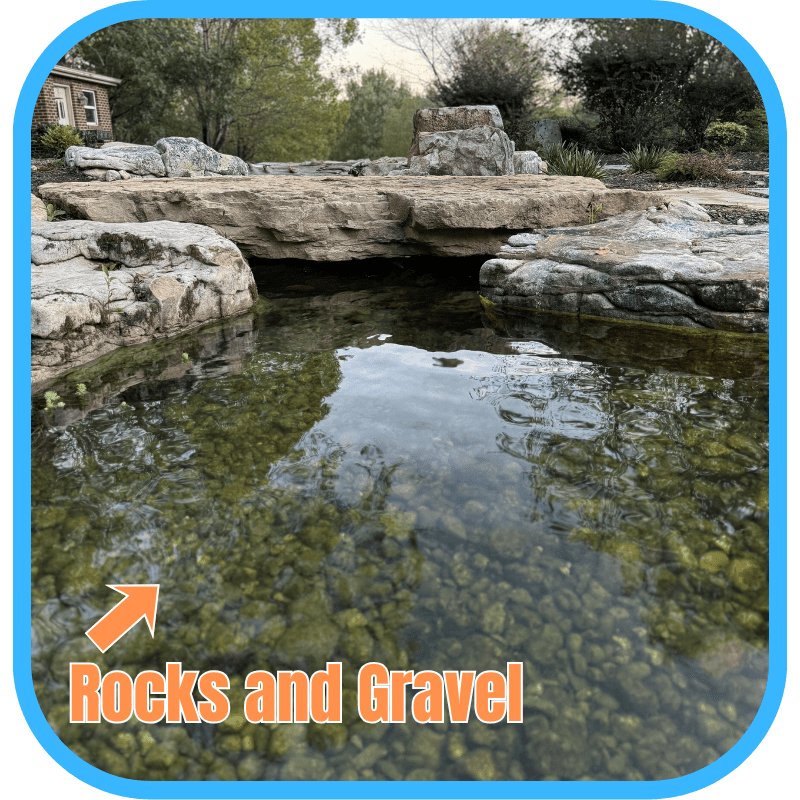 Rocks and gravel inside an ecosystem pond