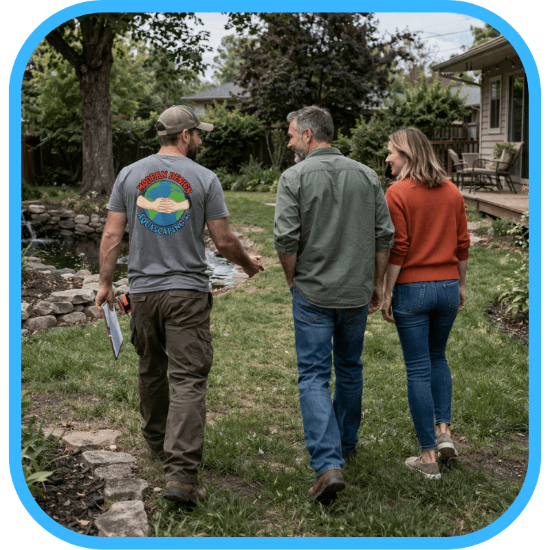 MDA team member and homeowners walking the property together