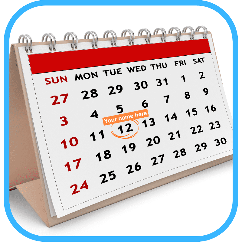 Calendar showing MDA project scheduling